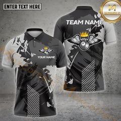Maxcorners Grey  Billiards King Eight Ball Winged Design Personalized Name, Team Name 3D Shirt