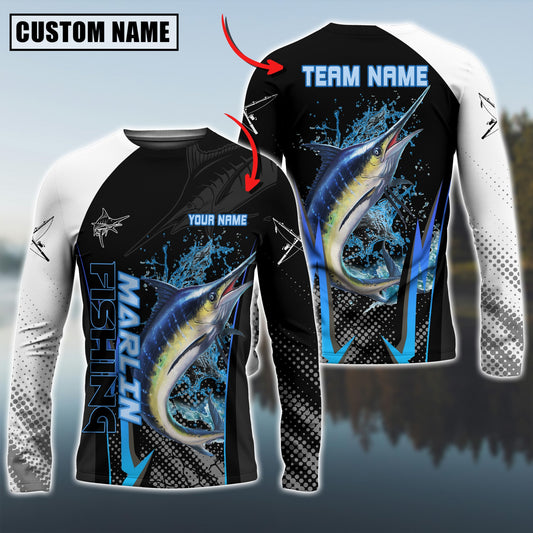 Maxcorner Marlin Fishing The Fury Of Thunder Pattern Personalized 3D Long Sleeve Shirt