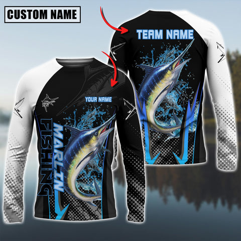 Maxcorner Marlin Fishing The Fury Of Thunder Pattern Personalized 3D Long Sleeve Shirt