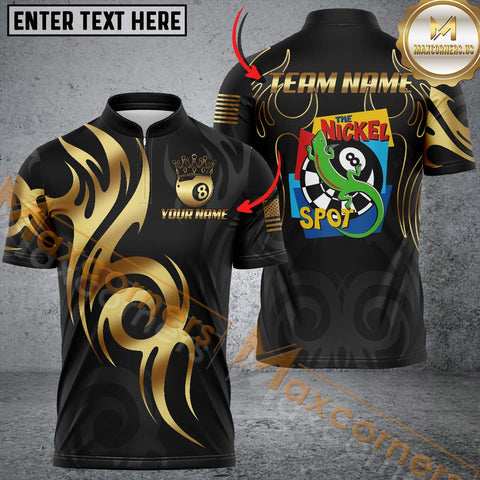 Maxcorners Billiards Shirt Golden 8 Ball Crown Tribal Pattern Multicolor Options Personalized Name, Team Name 3D Shirt For Dede