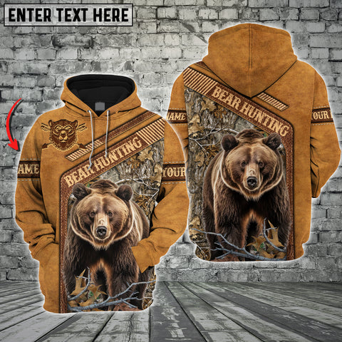 Maxcorners Bear Hunting Leather Pattern Custom Name Shirt 3D All Over Printed Clothes