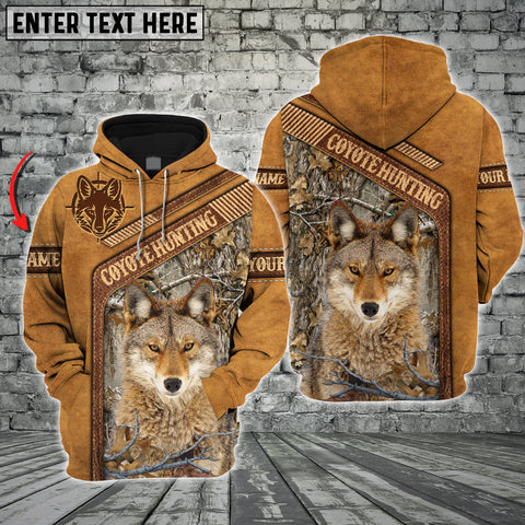 Maxcorners Coyote Hunting Leather Pattern Custom Name Shirt 3D All Over Printed Clothes