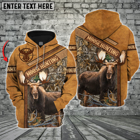 Maxcorners Moose Hunting Leather Pattern Custom Name Shirt 3D All Over Printed Clothes