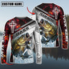 Maxcorner Fishing Red Flame With Cross Pattern Sun Protection Personalized Name And Team Name Long Sweat Shirt (6 Fish Species)