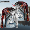 Maxcorner Fishing Red Flame With Cross Pattern Sun Protection Personalized Name And Team Name Long Sweat Shirt (6 Fish Species)