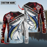 Maxcorner Marlin Fishing Red Flame With Cross Pattern Sun Protection Personalized Name And Team Name Long Sweat Shirt