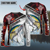 Maxcorner Fishing Red Flame With Cross Pattern Sun Protection Personalized Name And Team Name Long Sweat Shirt (6 Fish Species)