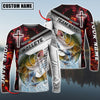 Maxcorner Fishing Red Flame With Cross Pattern Sun Protection Personalized Name And Team Name Long Sweat Shirt (6 Fish Species)