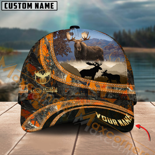 Maxcorners Hunting Moose Basic Multicolor Personalized Name 3D Cap (2 colors)