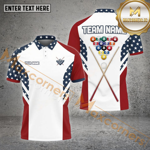 Maxcorners Billiard Rack & Stick USA Flag Jersey Personalized Name, Team Name 3D Shirt