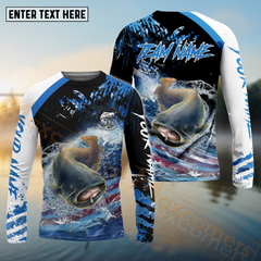 Maxcorners CatfishFishing American Flag Blue Seawave Pattern Sport Custom Name & Team Name 3D Shirts