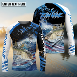Maxcorners Striped Bass Fishing American Flag Blue Seawave Pattern Sport Custom Name & Team Name 3D Shirts