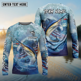 Maxcorners Marlin Fishing USA Flag Blue Seawave Pattern Sport Custom Name & Team Name 3D Shirts