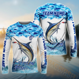 Maxcorners Marlin Fishing Blue Water School Of Fish Pattern Sport Custom Name & Team Name 3D Shirts