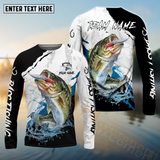 Maxcorners Bass Fishing Black White Water Pattern Sport Custom Name & Team Name 3D Shirts