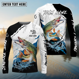 Maxcorners Pike Fishing Black White Water Pattern Sport Custom Name & Team Name 3D Shirts