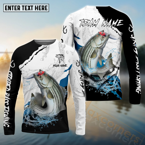 Maxcorners Striped Bass FishingBlack White Water Pattern Sport Custom Name & Team Name 3D Shirts