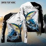 Maxcorners Tuna Fishing Black White Water Pattern Sport Custom Name & Team Name 3D Shirts