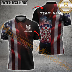 Maxcorners Personalized Lightning American Flag Dartboard Smoke Dart Shirts For Men Team Patriotic Dart Jersey