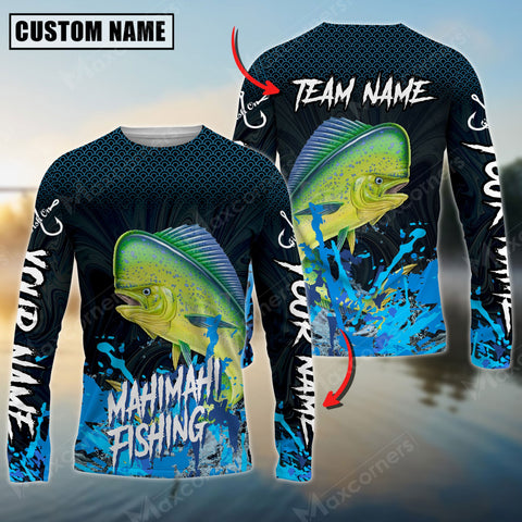 Maxcorner Mahi-Mahi Fishing Blue Wave Pattern Personalized 3D Long Sleeve Shirt