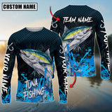 Maxcorner Tuna Fishing Blue Wave Pattern Personalized 3D Long Sleeve Shirt