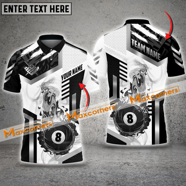 Maxcorners Billiard Ball 8 Premium Line Smoke Pattern Multicolor Options Personalized Name, Team Name 3D Polo Shirt (4 Colors)