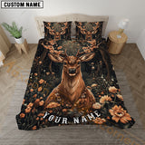 Maxcorners Woodland Deer Floral Bedding Set 3D Print Custom Name