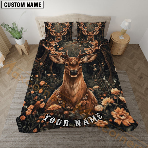 Maxcorners Woodland Deer Floral Bedding Set 3D Print Custom Name