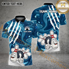 Maxcorners Funny Bowling Ball & Pins Personalized Name, Team Name 3D Polo Shirt (4 Colors)