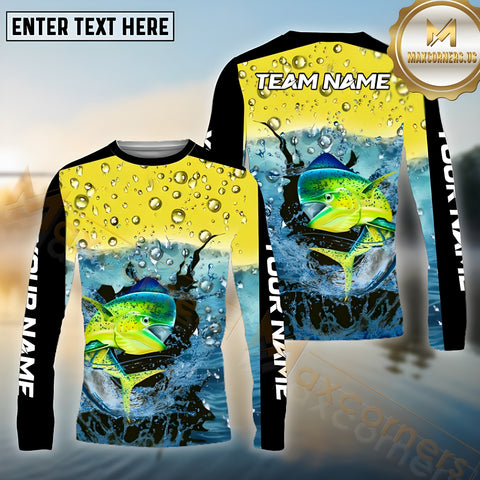 Maxcorners Mahi-Mahi Fishing Aqua Surge Pattern Sport Jersey Personalized Name, Team Name Long Sleeve Shirt