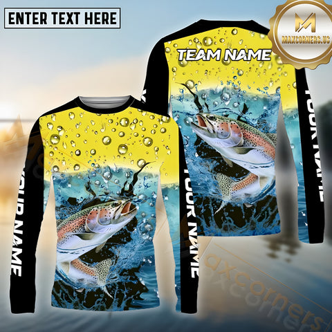Maxcorners Trout Fishing Aqua Surge Pattern Sport Jersey Personalized Name, Team Name Long Sleeve Shirt