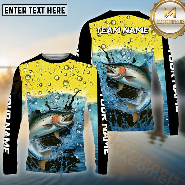 Maxcorners Salmon Fishing Aqua Surge Pattern Sport Jersey Personalized Name, Team Name Long Sleeve Shirt