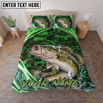 Maxcorners Fishing Green Honeycomb Personalized Name Unisex 3D Bedding Set