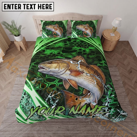 Maxcorners Fishing Green Honeycomb Personalized Name Unisex 3D Bedding Set