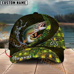 Maxcorners Pike Fishing Skinfish Leather Pattern Multicolor Personalized Name 3D Cap