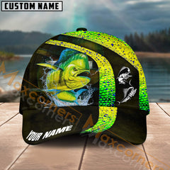 Maxcorners Mahi-Mahi Fishing Skinfish Texure Pattern Multicolor Personalized Name 3D Cap