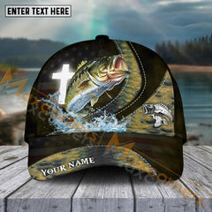 Maxcorners Bass Fishing  Cross Skinfish Flag Of United States Sport Pattern Personalized Name 3D Cap MT133