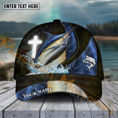 Maxcorners Marlin Fishing  Cross Skinfish Flag Of United States Sport Pattern Personalized Name 3D Cap MT133