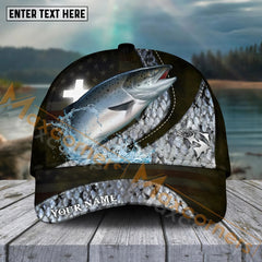 Maxcorners Salmon Fishing  Cross Skinfish Flag Of United States Sport Pattern Personalized Name 3D Cap MT133