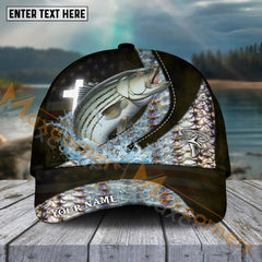 Maxcorners Striped Bass Fishing  Cross Skinfish Flag Of United States Sport Pattern Personalized Name 3D Cap MT133