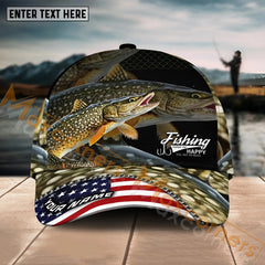 Maxcorners Pike Fishing Fishing Make Me Happy Skinfish Flag Of US Sport Pattern Personalized Name 3D Cap MT133