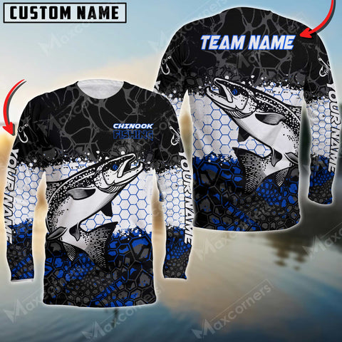 Maxcorner Chinook Fishing Jersey Black&Blue Pattern Personalized 3D Long Sleeve Shirt