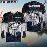 Maxcorner Walleye Fishing Jersey Black&Blue Pattern Personalized 3D Long Sleeve Shirt