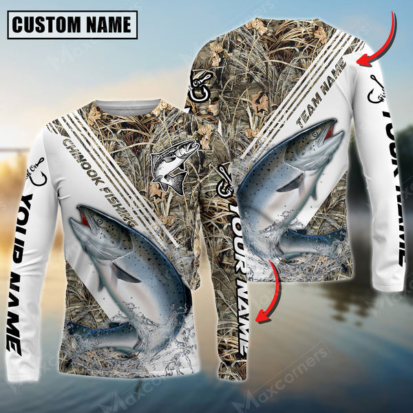 Maxcorner Chinook Fishing Camo Pattern Personalized Name And Team Name Long Sweat Shirt