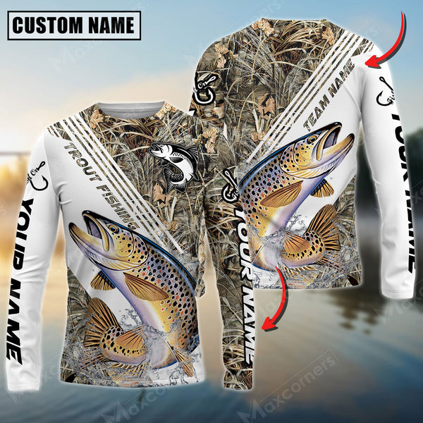 Maxcorner Trout Fishing Camo Pattern Personalized Name And Team Name Long Sweat Shirt