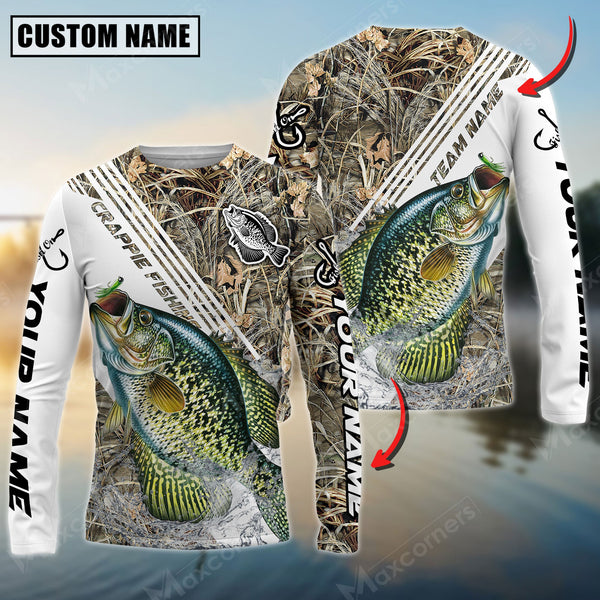 Maxcorner Crappie Fishing Camo Pattern Personalized Name And Team Name Long Sweat Shirt