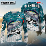 Maxcorner Tuna Fishing Sun Protection Sea Camo Pattern Personalized Name And Team Name Long Sweat Shirt