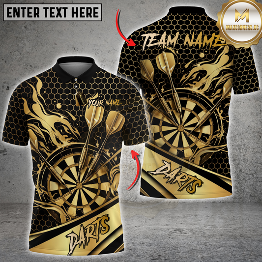 Maxcorners Darts Golden Flame Honeycomb Dartboard Multicolor Options Personalized Name, Team Name 3D Shirt (4 Colors)