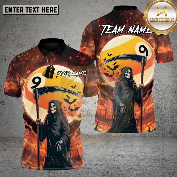 Maxcorners Billiards Skull Reaper 9 Ball Style Multioptions Personalized Name, Team Name Unisex 3D Shirt