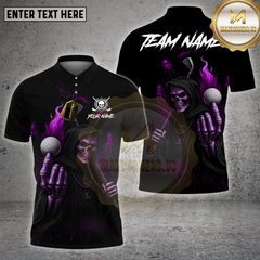 Maxcorners Grim Reaper Golf Polo Shirt, Customized Name & Team Name 3D Shirts (4 Colors)